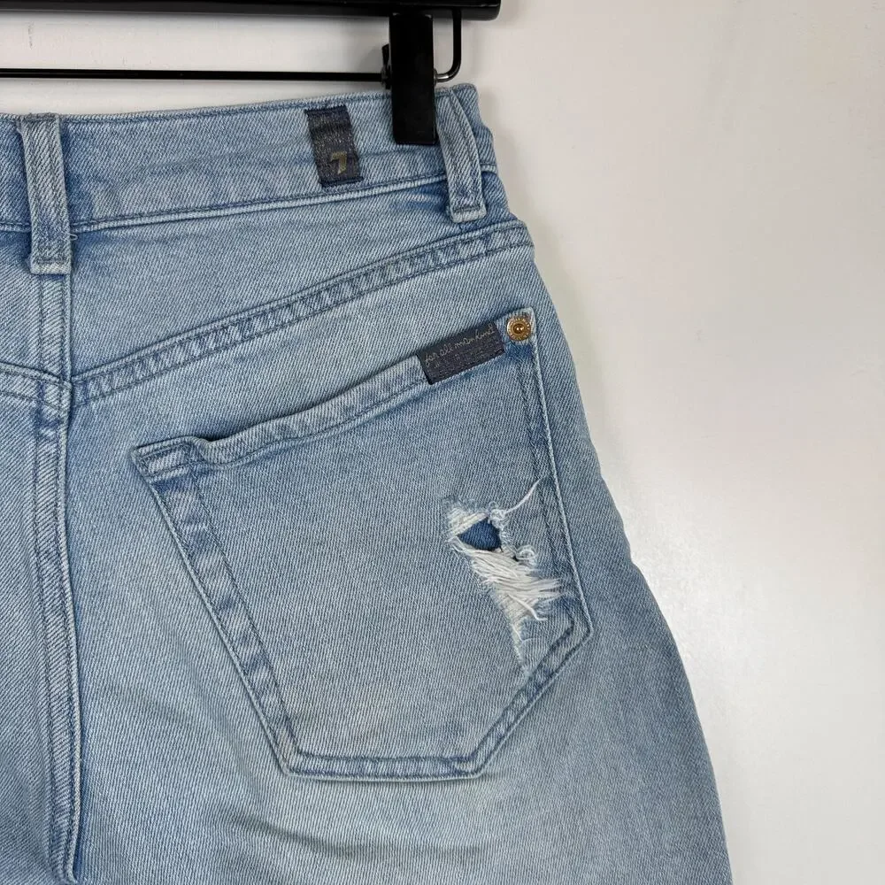7 For All Mankind Boyfriend Shorts Bermuda Cut Off High Rise 8L Blue - 25